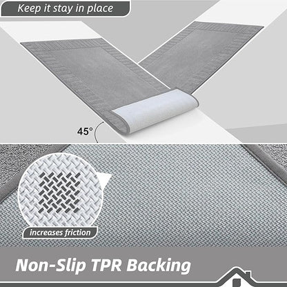 BEQHAUSE Door-Mat-Non-Slip Dirt Trapper Door Mats Low-Profile Front Door Mat Absorbent Floor Mats for Entryway Washable Mud Resistant Home Entrance Doormat, Light Grey, 24"x60"