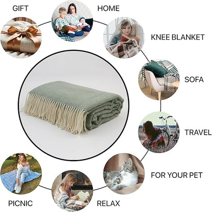| Wool Blanket/Throw | 100% New Zealand Wool | Perfect for Home and Outdoors | Virgin Wool Throw with Fringes 67"x79" (170 x 200 cm)