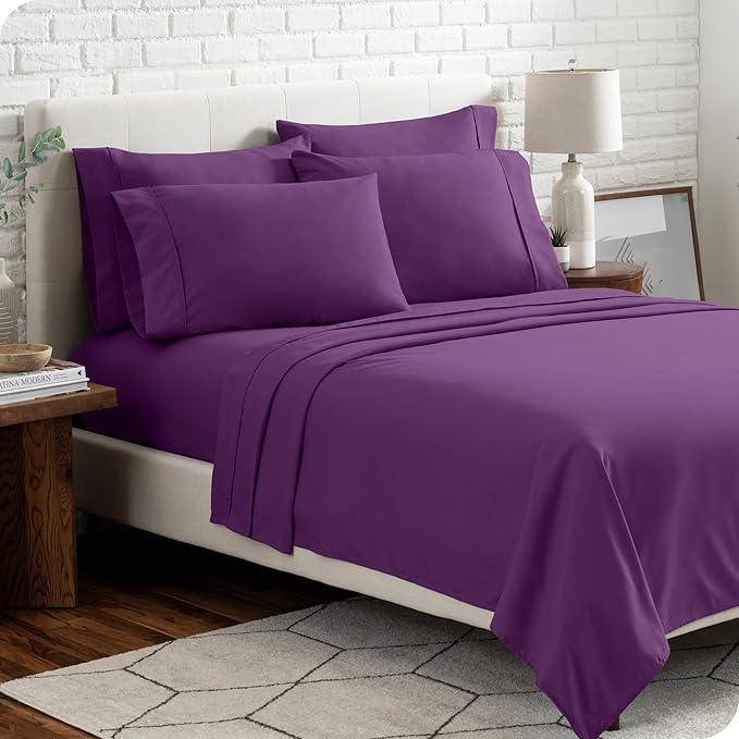 Bare Home Hotel Luxury Full Sheet Set, Extra Soft - 6 Piece Set - Deep Pockets - Easy Fit - Cooling & Breathable - Wrinkle, Fade, Stain Resistant - Includes 4 Pillowcases (Full, Plum)