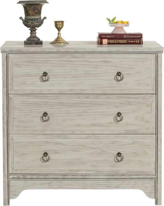 Chogori Solid Wood Dresser for Bedroom- Natural Wood Veneers & Water Based Paint Finished- Vintage Chests of Drawers, Small 3 Drawer Dresser (2, Antique Gray)