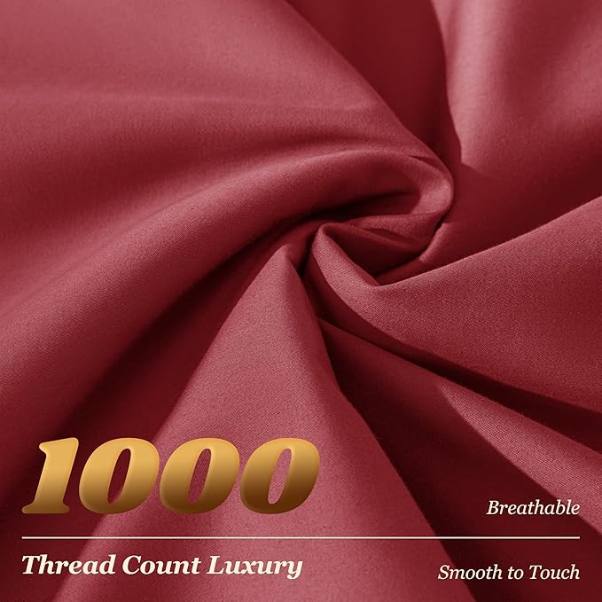 LBRO2M 1000 Thread Count 100% Egyptian Cotton Sheets Set King Size, 4 Piece Sets Bed Sheet Deep Pocket Sheet Set 16" Soft Comfortable All Season (King, Burgundy)