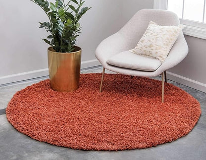 Unique Loom Solid Shag Collection Area Rug (6' 1" Round, Terracotta)