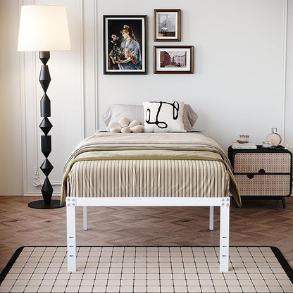 18 Inch Twin XL Bed Frame Heavy Duty No Box Spring Needed Metal Platform with Maximum Storage, Easy to Assembly, Noise Free, White