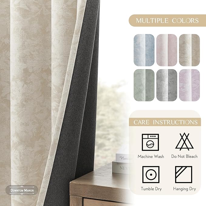 Beauoop Beige Floral Jacquard Blackout Curtains 84 Inches Long for Patio Sliding Door Extra Wide Chenille Flower Divider Room Darkening Thermal Soundproof Grommet Window Drapes, 100x84 Set of 1