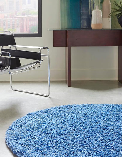Unique Loom Solid Shag Collection Area Rug (7' 1" Round, Periwinkle Blue)