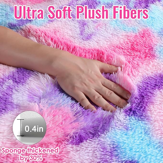 PAGISOFE Rainbow Purple Rugs for Girls Bedoom 5x7 Ft, Fluffy Cute Colorful Pastel Princess Carpet for Living-Room Kids Nursery, Ultra Soft Dorm Rug for Room Decor Aesthetic,Hot Pink Bedroom Decor