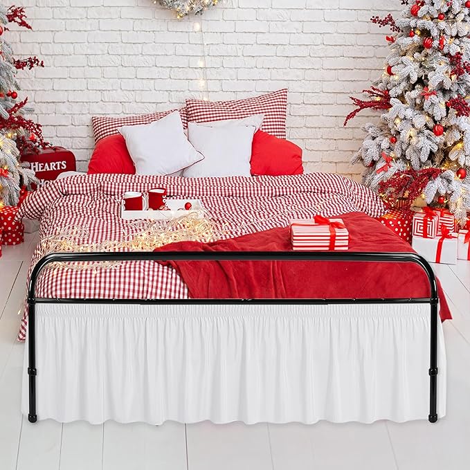 Biscaynebay Wrap Around Bed Skirts with Split Corners for Full Beds 25" Drop, White Adjustable Elastic Dust Ruffles Easy Fit Wrinkle & Fade Resistant Silky Luxurious Fabric Machine Washable