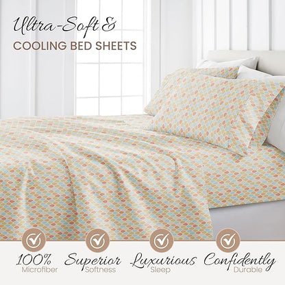 Linen Market Patterned Microfiber King Sheet Set 4 Piece – Oeko-TEX Certified Ultra Soft & Wrinkle-Free - 16" Deep Pocket Sheets - Easy Care King Size - Fall Foliage Yellow