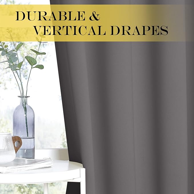 NICETOWN Grey Blackout Curtain Extra Wide 72 inches Long, Grommet Room Darkening Thermal Insulated Soundproof Window Treatment for Bedroom/Living Room, 1 Panel, W100 x L72