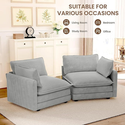 ROWHY 78'' Sectional 2 Seat Cloud Loveseat with 2 Throw Pillows, Modern Corduroy Love Seat, Cozy Sofa for Living Room, Office and Bedroom, Light Grey