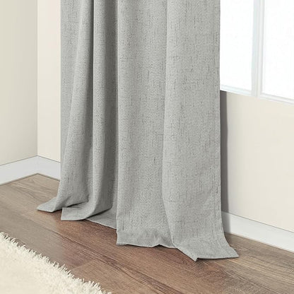 Pitalk 63 Inch Length Curtains for Living Room Black Out 2 Panel Faux Linen Rustic Country Farmhouse Style Room Darkening Light Gray Blackout Curtains for Bedroom Dove Grey 52 x 63 Inches Long