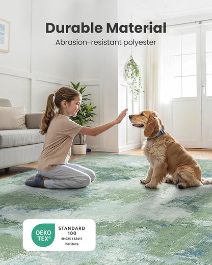 AMADA HOMEFURNISHING 8x10 Area Rugs for Living Room, Modern Abstract Washable Rug with Non-Slip Backing & Low Pile, Large Rug with Abstract Pattern for Bedroom, Dinning Room, Home Office, Green