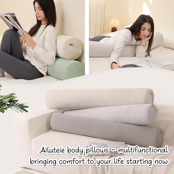 Body Pillow for Adults – Long Bolster Pillow for Bed, Round Cuddle Pillow, Full Support for Side Sleepers,47.24 x 7.87 Inches,Misty White
