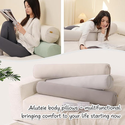 Body Pillow for Adults – Long Bolster Pillow for Bed, Round Cuddle Pillow, Full Support for Side Sleepers,47.24 x 7.87 Inches,Misty White