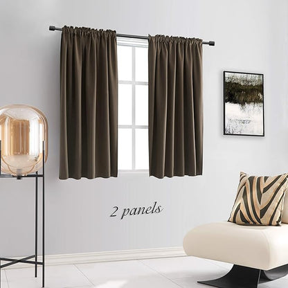 DONREN Chocolate Brown Blackout Curtain Panels for Bedroom - 54 Inch Thermal Insulated Rod Pocket Curtains (42 by 54 Inch,2 Panels)
