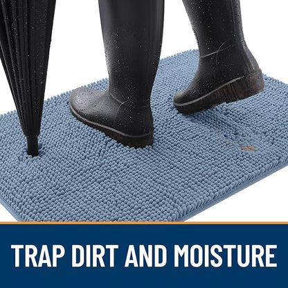 OLANLY Dog Door Mat for Muddy Paws 70x32, Absorbs Moisture and Dirt, Absorbent Non-Slip Washable Doormat, Quick Dry Chenille Mud Mat for Dogs, Entry Indoor Entryway Carpet for Inside Floor, Airy Blue