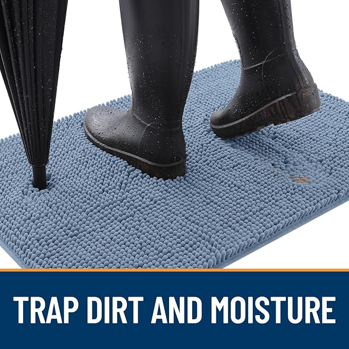 OLANLY Dog Door Mat for Muddy Paws 40x32, Absorbs Moisture and Dirt, Absorbent Non-Slip Washable Doormat, Quick Dry Chenille Mud Mat for Dogs, Entry Indoor Entryway Carpet for Inside Floor, Airy Blue