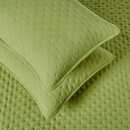 Amazon Basics Brushed Microfiber Quilt Set, Extra Soft with Natural Texture, 3-Piece,Queen/Full, Green