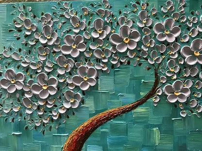 YaSheng Art - 24x60inch Large Wall Art Flowers Oil Painting On Canvas Texture Palette Knife 3D Silver Flowers Tree Paintings Abstract Artwork Canvas Wall Art Home Living Room Decor Painting