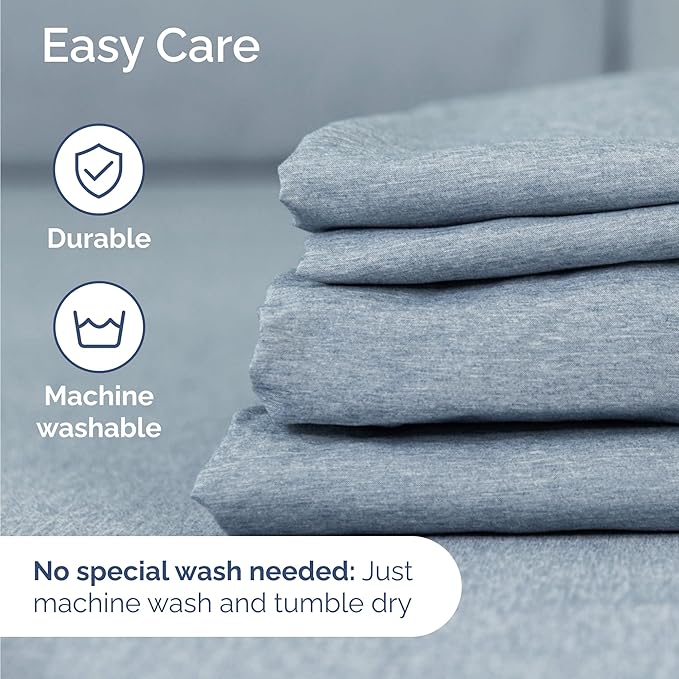 Twin 4 Piece Sheet Set - Cooling & Breathable - Hotel Luxury Bedding, Includes Fitted Sheet for Women, Men, Kids and Teens - 1 Flat, 1 Fitted Sheet, 2 Pillowcases with Deep Pockets - Heathered Blue