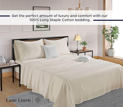 LANE LINEN 100% Cotton Full Size Sheets Set 600 Thread Count, Luxury Hotel Style Sateen Weave for Silky Soft Finish, Machine wash Bedding Sheets & Pillowcase Set, Deep Pocket Full Sheets - Ivory