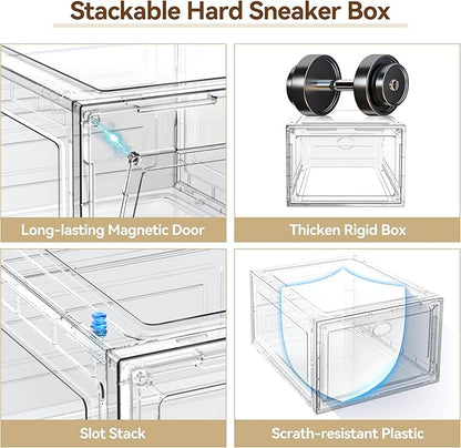 XX Large Clear Shoe Storage Box Organizer for Closet, 9 Pack Thicken Hard Plastic Stackable Shoe Sneaker Rack Display Case Container Bins Organizer, Easy Assembly, Clear