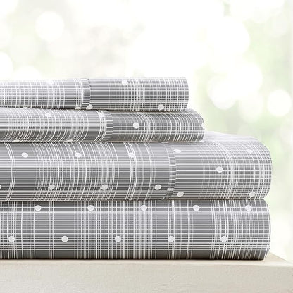 Linen Market Double-Brushed Patterned Microfiber Twin Sheet Set 3 Piece – Oeko-TEX Certified Ultra Soft & Wrinkle-Free - 16" Deep Pocket Sheets - Easy Care Twin Size - Polka Dot Gray