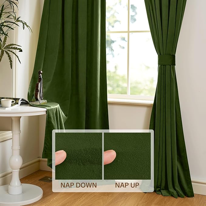 StangH Luxury Velvet Blackout Window Drapes Moss Green Curtains for Holiday Christmas Decoration, Soft Thermal Insulated Drapes for Loft/Dining Room, W42 x L96, 2 Panels