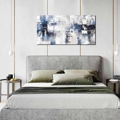 Prepeyssee White and Blue Abstract Canvas Wall Art for Living Room Bedroom Home Office Large Modern Grey Abstract Canvas Prints Picture Ready to Hang Size 20x40