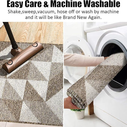 Indoor Doormat 32"x 48", Absorbent Front Back Door Mat Floor Mats, Rubber Backing Non Slip Door Mats Inside Mud Dirt Trapper Entrance Front Door Rug Carpet, Machine Washable Low Profile-Brown Geome