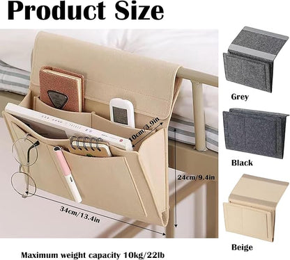 Bedside Caddy, 5 Pockets Felt Bedside Storage Organizer, Hanging Storage Organizer for Home Bedroom Living Room College Dorm Bed Water Bottles, Magazines, Phone, Glasses (Beige)