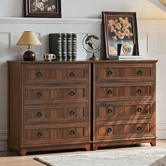 Farmhouse 4 Drawer Dresser for Bedroom Set of 2, 35" Tall Small Dressers & Chest of Drawers, Rustic Wood Dresser with Metal Handle, Storage Organizer Closet for Living Room, Hallway, Entryway