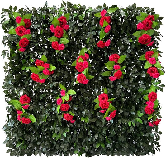 Sumery Expandable Fence Privacy Screen for Balcony Patio Outdoor,Decorative Faux Ivy Fencing Panel,Artificial Hedges (Single Sided Leaves) (4, Branches -Red Rose)
