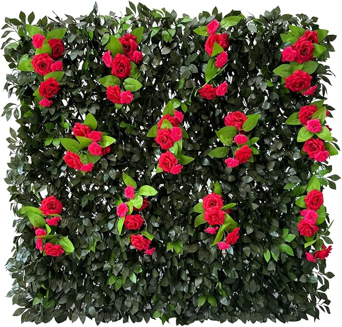 Sumery Expandable Fence Privacy Screen for Balcony Patio Outdoor,Decorative Faux Ivy Fencing Panel,Artificial Hedges (Single Sided Leaves) (1, Branches -Red Rose)