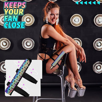 Summer Rave Fan Thigh Holster Rave Fan Holder Folding Hand Pouch Foldable Sleeves with Waist Belt for Thigh Party