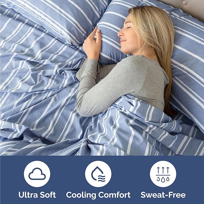 Twin Size 3 Piece Sheet Set - Comfy Breathable & Cooling Bed Sheets Set - Hotel Luxury Bedding for Women, Men, Kids, Teens, Boys & Girls - Deep Pockets, Soft, Wrinkle Free - Oeko-Tex - Blue Stripes 3