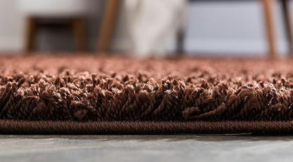 Unique Loom Solid Shag Collection Area Rug (2' 6" x 13' 1" Runner, Chocolate Brown)