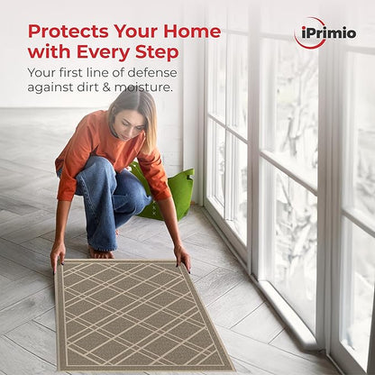 SlipToGrip Durable Door Mat - Taupe Plaid Design Entryway - 42x35 inches, No-Slip and Washable - Indoor and Outdoor Use, Weatherproof - Ideal for Garage, Patio, and Front Entryway
