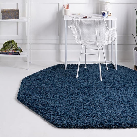Unique Loom Solid Shag Collection Area Rug (8' Octagon, Sapphire Blue/ Navy Blue)