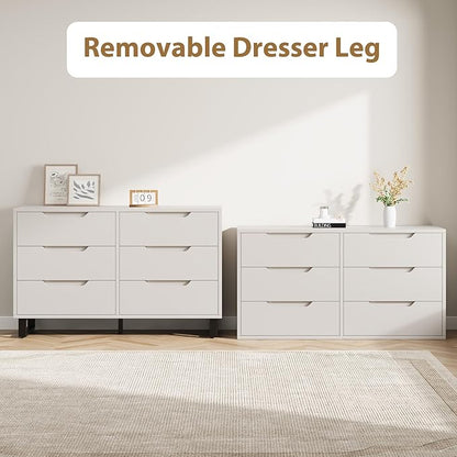 GarveeHome 6 Dresser for Bedroom, 47.2 in Wide Dresser, Freestanding Vertical Drawer Cabinet with Storage, Wooden Closet Storage Chest for Living Room, Hallway, Entryway, White