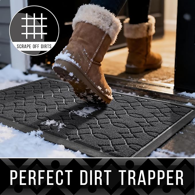 Yimobra Extra Large Door Mat 60x36, All-Season Waterproof Doormat Outdoor Entrance, Heavy Duty Non-Slip Outside Door Mat for Garage Patio Proch Entryway Indoor, Easy Clean, Black Gray