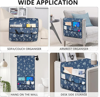 Remote Control Holder for Armchair，Couch Caddy Organizer TV Remote Holder for Bed Storage 5 Pockets，Remote Caddy Bedside Organizer Bedside Table Organizer (Blue, 35''x18'')