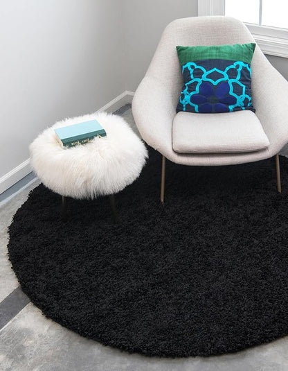 Unique Loom Solid Shag Collection Area Rug (4' 1" Round, Jet Black)