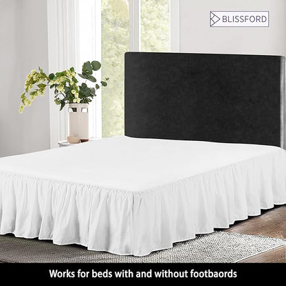 BLISSFORD White Bed Skirt Full Size 21 inch Drop - with Split Corners - Cotton Blend Ruffle Bed Skirt, Dust Ruffle with Platform, White Full Size Bedskirt, Machine Washable