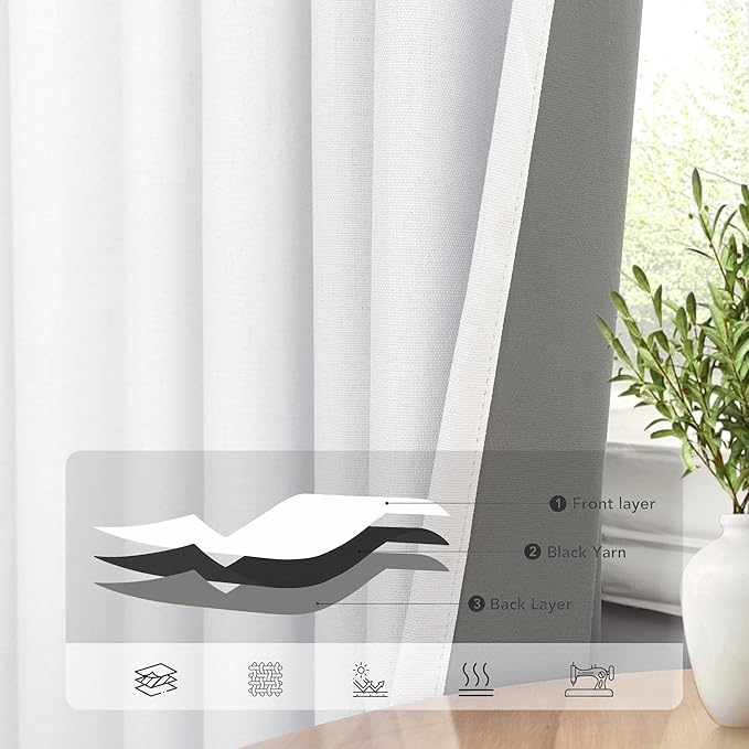 Room Divider Curtains 12ft Extra Long Blackout Curtains for High Ceiling Living Room Large Window Linen Look Drapes 132 Inches Long 2 Panels Set Noise Cancelling Thermal Light Blocking Farmhouse White