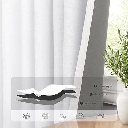 Complete Blackout Curtains White 80 Inches Long Kitchen Curtain Custom Drape for Cabin Door 2 Panels Sound Proof Draft Cold Warm Sun Blocking Modern Living Room Retro Beach Back Tab Cortinas Para Sala