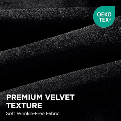 Joydeco Black 100% Blackout Curtains 108 Inch 2 Panels, Luxury Thermal Insulated Black Velvet Curtains for Bedroom Living Room, Soundproof Blackout Window Drapes, Rod Pocket & Back Tab (42W x 108L)