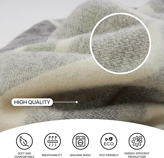 | Wool Blanket/Throw | 100% New Zealand Wool | Perfect for Home and Outdoors | Virgin Wool Throw with Fringes 67"x79" (170 x 200 cm)