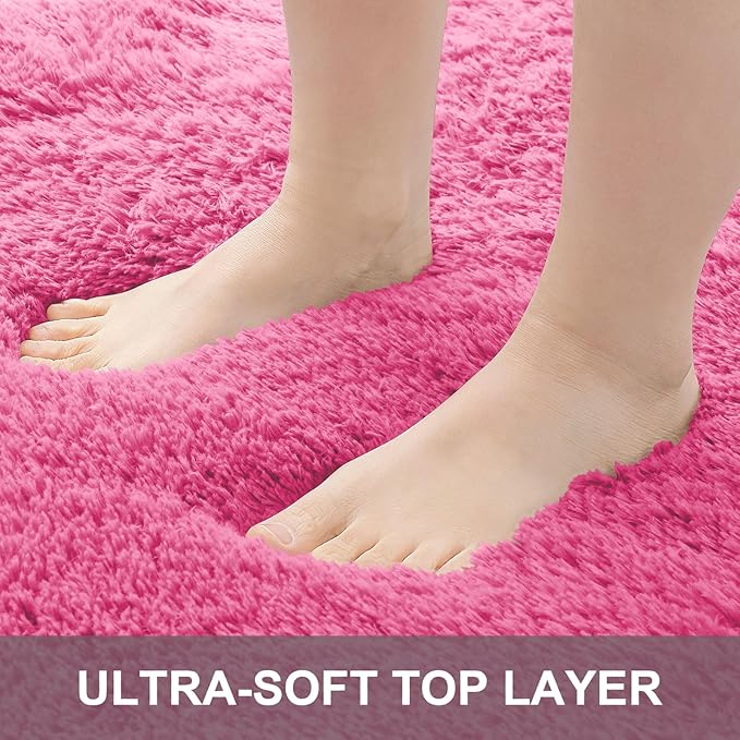 OLANLY 2x6 Machine Washable Runner Rugs for Hallway, Soft Fluffy Shaggy Bedside Rugs for Bedroom, Living Room, Indoor Floor Carpet for Kids Girls Boys, Nursery Rooms, Home Decor Aesthetic, Hot Pink