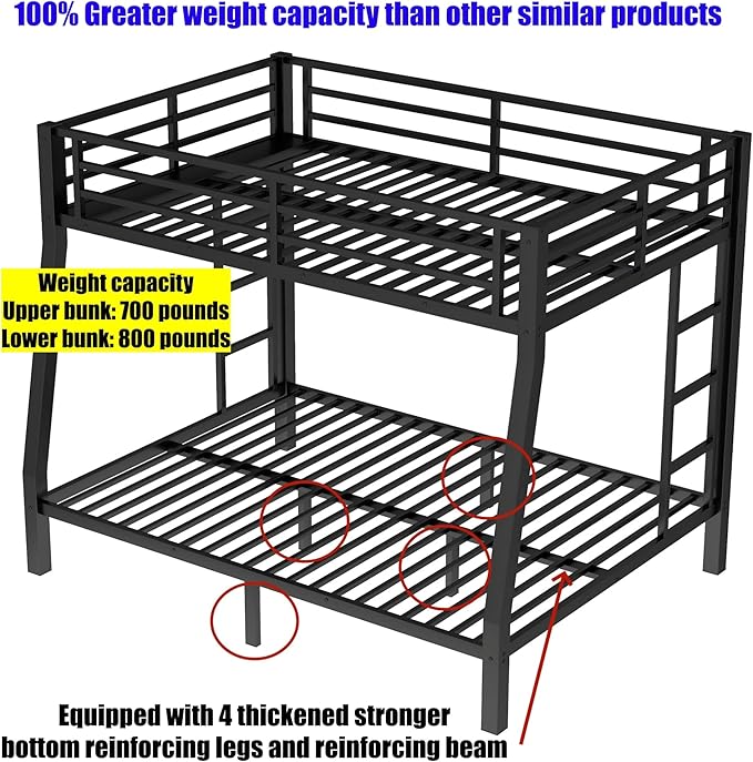 Upgraded & Stronger Heavy Duty Metal Twin XL Over Queen Bunk Bed for Adults & Teens, Thickened More Stable Safer Bunkbeds (Greater Weight Capacity) (Twin XL Over Queen)